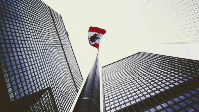 buildings with Canadian flag